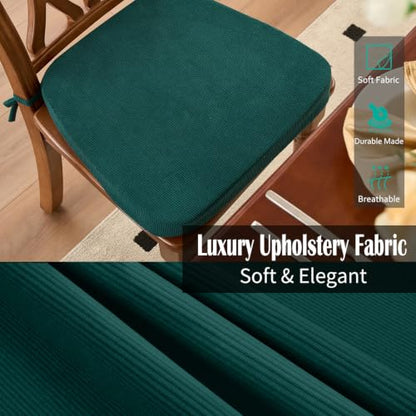 Dining Chair Cushions, Hunter Green, 17"x16", Set of 6 |2'' Thick Cooling Gel High-Density Foam, Ties and Non-Slip Bottom, Removable Washable Cover, For Dining and Kitchen - color: Hunter Green, size: 6 Count (Pack of 1)
