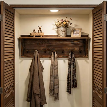 WEBI Coat Rack Wall Mount with Shelf,30" Long Entryway Wall Shelf with Hooks Underneath,7 Peg Hooks for Hanging Coats,Caps,Jacket,Clothes,Brown - color: Brown, size: 30 Inch