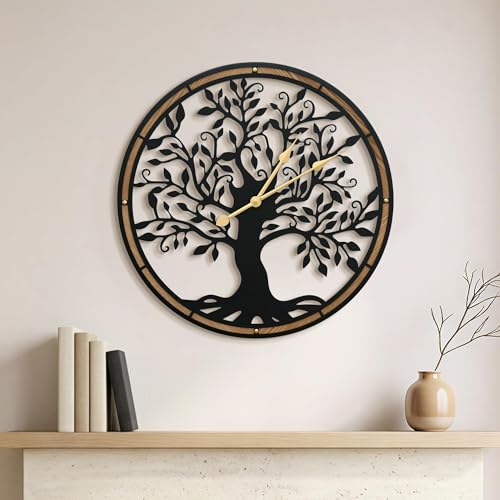 Micasso Large Wall Clocks Decorative: 24 Inch Tree of Life Battery Operated | Modern Farmhouse Metal with Wood Frame - Wall Clocks for Living Room/Home Office/Bedroom Decor - Ideal for Home Renovations - color: Large Tree, size: 24 Inch