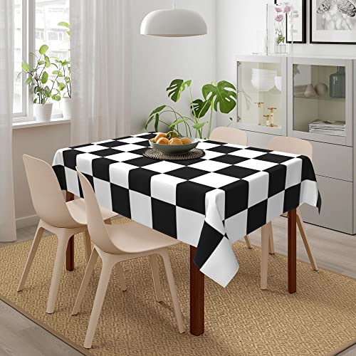 Worltoldb Checkered Polyester Tablecloth, 90" x 60" Rectangular, Water Resistant, Perfect for Dining Table, Kitchen, Wedding, All-Season - color: White12
