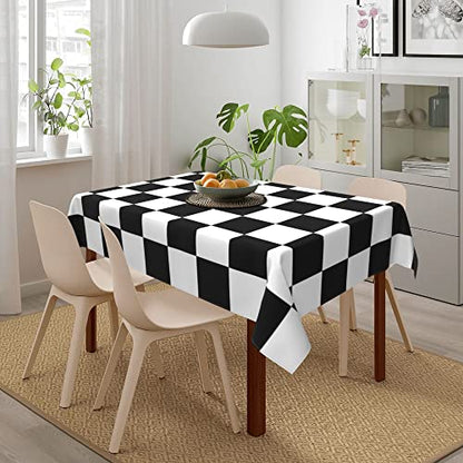 Worltoldb Checkered Polyester Tablecloth, 90" x 60" Rectangular, Water Resistant, Perfect for Dining Table, Kitchen, Wedding, All-Season - color: White12