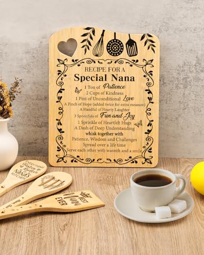 Nana Birthday Gift, Gift for Nana from Granddaughter Cutting Board | Mothers Day Christmas Gift for Nana from Grandson，Recipe for A Special Nana Gifts, Bamboo Cutting Board with Spoon - color: Nana