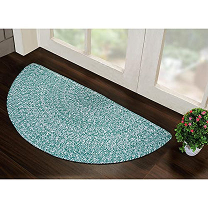 Super Area Rugs Farmhouse Braided Rug Cotton Kitchen Reversible Carpet Light Green & White, 20" X 40" Half Circle - color: Light Green & White, size: 1'8" x 3'4" (Semicircular)