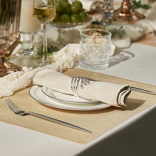 Leetaltree Woven Vinyl Placemats Set of 4, Gold Sequin | Waterproof & Washable Dining Table Mats for Wedding, Anniversary, Daily Use, Hand-Cut, Easy to Clean - color: 00- Gold Sequin, size: Set of 4