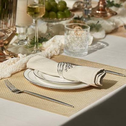 Leetaltree Woven Vinyl Placemats Set of 4, Gold Sequin | Waterproof & Washable Dining Table Mats for Wedding, Anniversary, Daily Use, Hand-Cut, Easy to Clean - color: 00- Gold Sequin, size: Set of 4