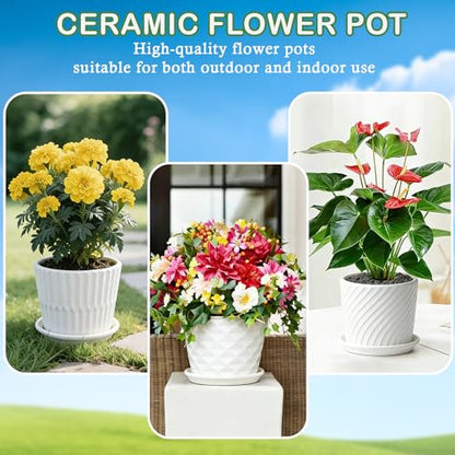 sietpoek 5.5” Ceramic Plant Pots with Drainage and Saucer 4PCs White | White Ceramic Flower Pots with Drainage Hole and Saucer, Decorative Planter for Indoor Outdoor Garden Plants Succulen - size: 5.5 Inch