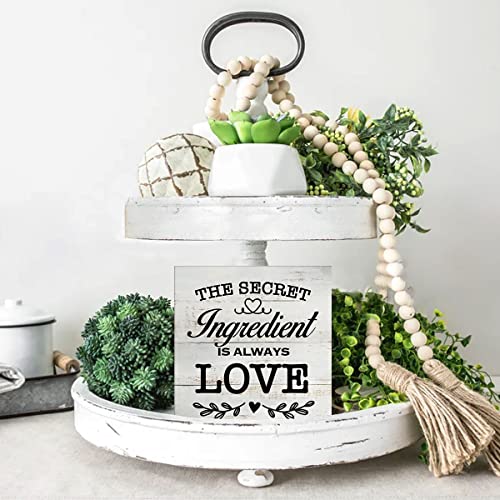 Secret Ingredient is Always Love Kitchen Quote Wood Box Sign Rustic Wooden Box Sign Farmhouse Home Kitchen Desk Shelf Decor (5 X 5 Inch) - color: white