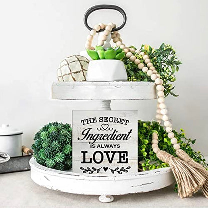 Secret Ingredient is Always Love Kitchen Quote Wood Box Sign Rustic Wooden Box Sign Farmhouse Home Kitchen Desk Shelf Decor (5 X 5 Inch) - color: white