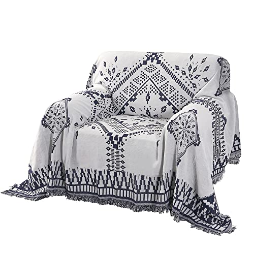 H.VERSAILTEX Reversible Sofa Cover Couch Cover for Dog Sofa Slipcover for Most Shape Sofa Furniture Protector with Tassels Sectional Couch Cover (Medium: 71" x 91", Navy/White) - color: White/Navy, size: Medium