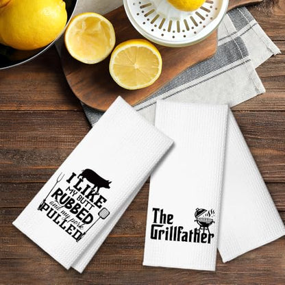 The Grillfather Kitchen Towels 2 Pack, BBQ Grilling Kitchen Towels Set for Men Women, Funny Birthday Home Warming Gifts for Men Husband Dad Boyfriend Friend, for Dad - color: The Grillfather
