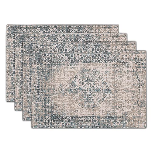 Grey Brown Ethnic Boho Placemats Set of 4 Bohemian Carpet Vintage Gray Linen Washable Kitchen Dining Table Mats Stain Heat-Resistant Desktop Decor Place Mats for Home Party Indoor 12x18 in - color: Ethnic 2, size: 18x12 Inches