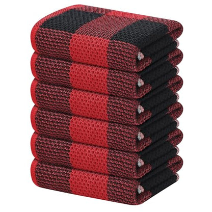 Homaxy 100% Cotton Plaid 6 Pack Kitchen Towels, 13" x 28", Black & Red | Waffle Weave, Plaid, Super Soft and Absorbent Dish Towels, Quick Drying, Multi-Purpose - color: Black & Red, size: 13 x 28 - 6 Pack