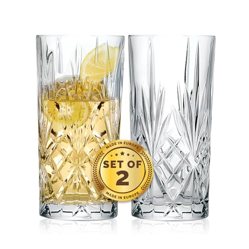 Barski Highball Glass - Drinking Glasses - Set of 2 - Hiball Tumblers - Glass Crystal Tumbler - for Water, Juice, Beer, Mixed Cocktails, Mojito Glass, Tom Collins Bar Glassware, 12 oz, Made in Europe - size: Set of 2 Highball 12 oz.