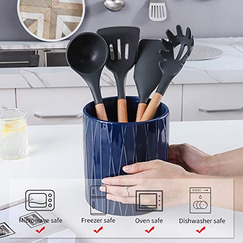 KOOV Kitchen Utensil Holder, Large Ceramic Utensil Crock, Deep and Stable, Containers for Household or Kitchen Use (Aegean) - color: Aegean