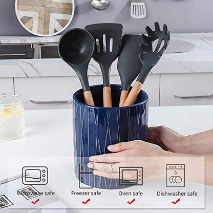 KOOV Kitchen Utensil Holder, Large Ceramic Utensil Crock, Deep and Stable, Containers for Household or Kitchen Use (Aegean) - color: Aegean