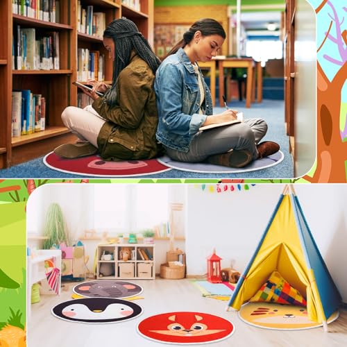 24 Pack Carpet Circles for Classroom, 16 in Non Slip Round Circle Mats for Classroom Sitting, Flexible Corner Circle Time Rugs for Reading Nook, Playing Areas, Library, Group Activity(Animal) - style: Animal