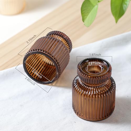 6 Pcs Amber Candlestick Holders - Glass Taper Candle Holders Tealight Votive Candle Holders for Table Centerpieces, Wedding, Dinner Party, Home, Gifts (Pack of 2) - color: Amber, size: 6Pcs (Pack of 2)