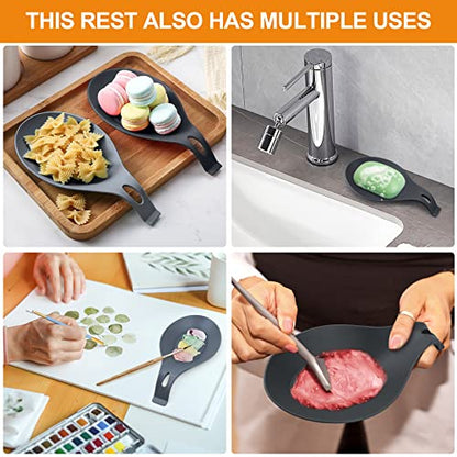 Spoon Rest for Stove Top, 3 Pack Small Silicone Spoon Holder for Kitchen Counter, Coffee Spoon Rest, Heat Resistant Cooking Spoon Holder Perfect Kitchen Gadgets - color: Gray