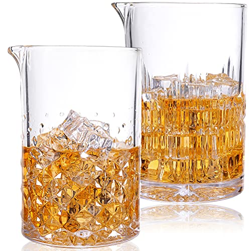 2 Pcs Cocktail Mixing,Crystal Glass Engraved Cocktail Stirring Glasses,24oz Drink Stirring,Thick Weighted Bottom,Professional Bartender's Mixer Glasses,Bar Tools. - color: 2 different glasses