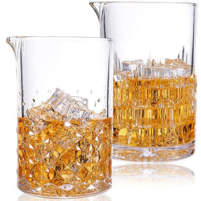 2 Pcs Cocktail Mixing,Crystal Glass Engraved Cocktail Stirring Glasses,24oz Drink Stirring,Thick Weighted Bottom,Professional Bartender's Mixer Glasses,Bar Tools. - color: 2 different glasses