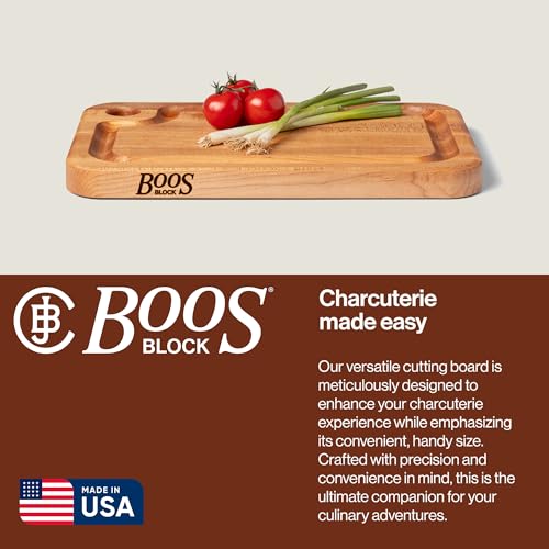 John Boos Prestige Series Rectangular Wooden Maple Cutting Board 16”x10” – 1.25” Thick, 6-lb Reversible Butcher Block with Juice Groove, Edge-Grain & Finger Grip Hole – Made in the USA | 1.25” Thick, 6-lb Butcher Block with Juice Groove, Edge-Grain & Fing