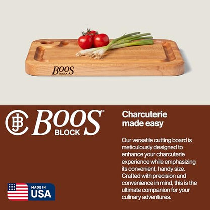 John Boos Prestige Series Rectangular Wooden Maple Cutting Board 16”x10” – 1.25” Thick, 6-lb Reversible Butcher Block with Juice Groove, Edge-Grain & Finger Grip Hole – Made in the USA | 1.25” Thick, 6-lb Butcher Block with Juice Groove, Edge-Grain & Fing