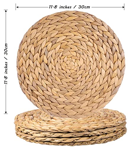 4 Pack Round Woven Placemats, 11.8 inches Plate Chargers Natural Wicker Placemats Water Hyacinth Straw Braided Tablemats Rattan Tablemats Rustic Weave Placemats for Dining Table - size: Plate Chargers 11.8 inch-4