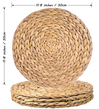 4 Pack Round Woven Placemats, 11.8 inches Plate Chargers Natural Wicker Placemats Water Hyacinth Straw Braided Tablemats Rattan Tablemats Rustic Weave Placemats for Dining Table - size: Plate Chargers 11.8 inch-4