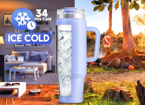 Meoky 40 oz Tumbler with Handle and Straw, Insulated Tumbler with Lid and Straw, Stainless Steel Travel Mug, Keeps Cold for 34 Hours, 100% Leak Proof, Fits in Car Cup Holder (Lilac) - color: Lilac, size: 40 Ounces