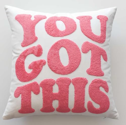 Embroidered You Got This Decorative Pink Throw Pillow Cover, Inspirational 18 Inches x 18 Inches Cover Only