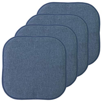 Sweet Home Collection Chair Cushion Memory Foam Pads Honeycomb Pattern Slip Non Skid Rubber Back Rounded Square 16" x 16" Seat Cover, 4 Pack, Alexis Denim - color: Alexis Denim, size: 4 Pack