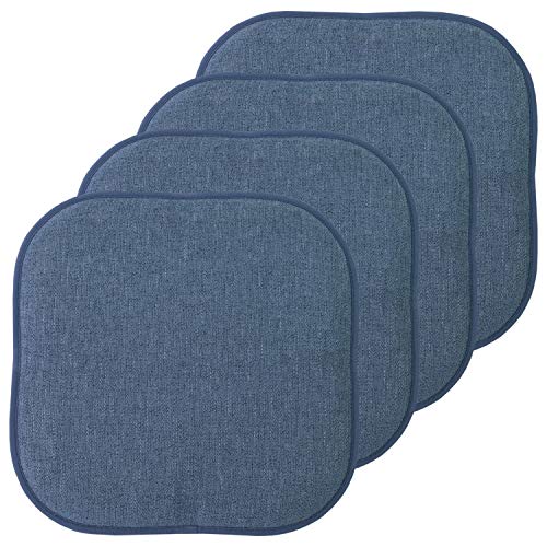 Sweet Home Collection Chair Cushion Memory Foam Pads Honeycomb Pattern Slip Non Skid Rubber Back Rounded Square 16" x 16" Seat Cover, 4 Pack, Alexis Denim - color: Alexis Denim, size: 4 Pack