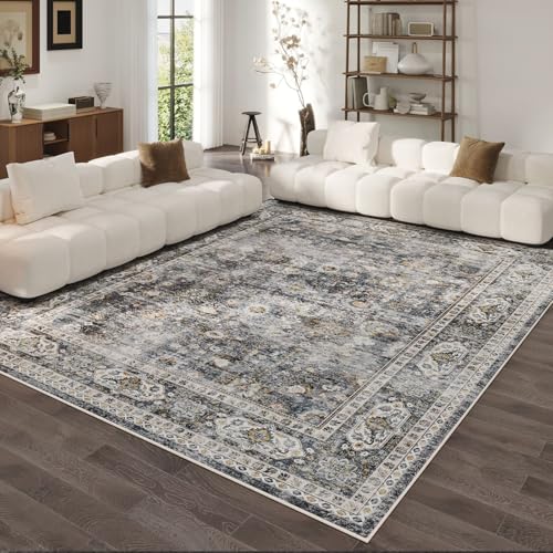 Rugcomf Area Rug 5x7 Washable Rug Boho Soft Non-Slip Non-Shedding Faux Wool Vintage for Living Room, Bedroom Rug, Farmhouse, Dining Room, Indoor, Kids Playroom (Grey) - color: Grey, size: 5' x 7' (Rectangular)