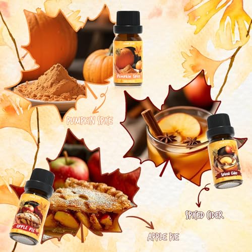 Soulorigin Autumn Fragrance Oils Set, Essential Oil for Diffuser, Fall Scent Diffuser Oil, Use for Soap Candle Making,Pumpkin Spice, Spiced Cider, Maple Syrup, Autumn Harvest, Cinnamon, and Apple Pie - color: Autumn
