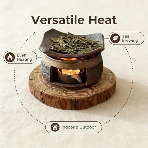 Ceramic Herb Burner Kit,Handmade Aromatherapy Stove for Essential Oils & Incense, Tealight Candle Holder Warmer for Home Office Meditation Relaxation (4)