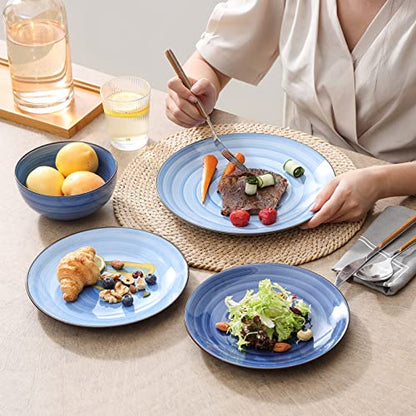 Selamica Ceramic Dinnerware Sets, 12 Pieces Plates and Bowls Sets, Scratch Resistant Dishes Set for 4, Handpainted Swirl Dishware Sets with Spray Black Dots, Dishwasher&Microwave Safe, Gradient Blue - color: Gradient Blue, size: 12 Pieces
