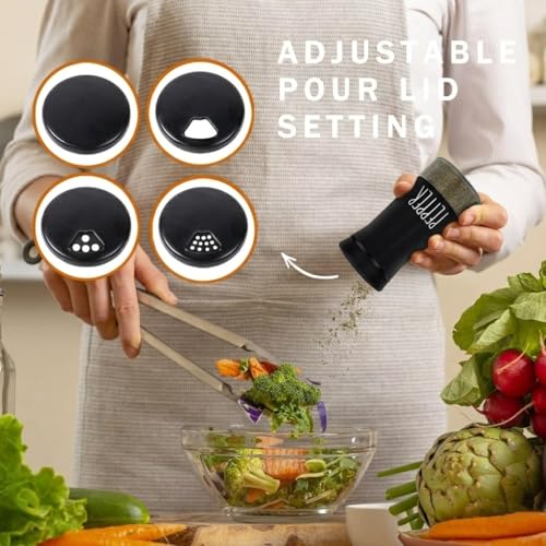 Farmhouse Salt and Pepper Shakers with Adjustable Pour Holes, Refillable Salt Shaker by Aelga, Ideal for Himalayan, Kosher, Black and White Pepper - color: Black/White