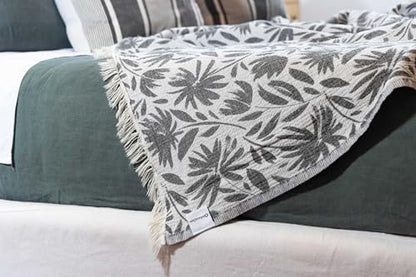 Flower Organic Cotton Turkish Throw Blanket, Muslin - Black | Thin, Soft, Lightweight, Breathable Gauze Weave, White Reversible Floral Print, for Sofa, Chair, Couch, 65" x 65" - color: Black Whimsy