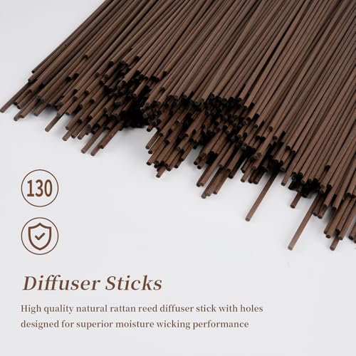 130pcs Reed Diffuser Sticks-10inch Brown Fiber Sticks Reed Sticks Essential Oil Aroma Diffuser Reeds Aroma Fragrance Refills(Brown10in/25cm) - color: Brown Colors, size: 3mm x 25cm (130pcs)