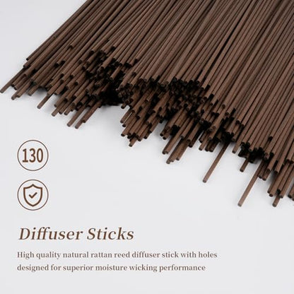 130pcs Reed Diffuser Sticks-10inch Brown Fiber Sticks Reed Sticks Essential Oil Aroma Diffuser Reeds Aroma Fragrance Refills(Brown10in/25cm) - color: Brown Colors, size: 3mm x 25cm (130pcs)