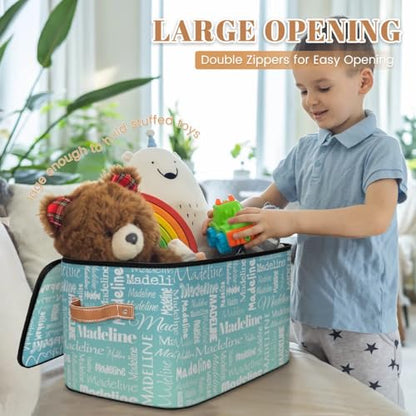 Storage Basket Personalized Name, Custom Keepsake Box, Blue Green | Foldable Fabric Gradient Large Memory Bin with Handle Lid Lightweight Waterproof Dustproof, 14"L x 10.2"W x 10.4"H - color: Option 10