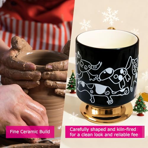 Christmas Mugs Whimsical Animal Ceramic fun Coffee Mug – 14oz Childlike Hand-Drawn Cat, Dog & Bear Design – Cute gothic Coffee Cup Gift for Women, Girls, Kids (Black) - color: Black