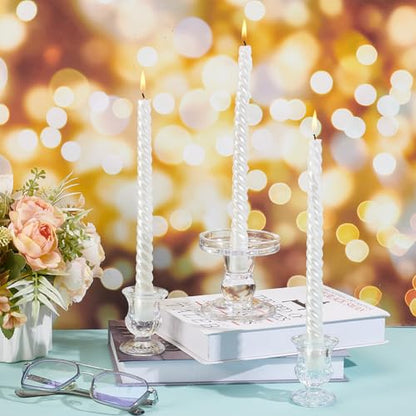 Glass Taper Candle Holders Set of 3, Clear Candlestick Holders for Pillar Taper Candles Elegant Carved Design for Church Romantic Dinners Holiday Decor Wedding Party