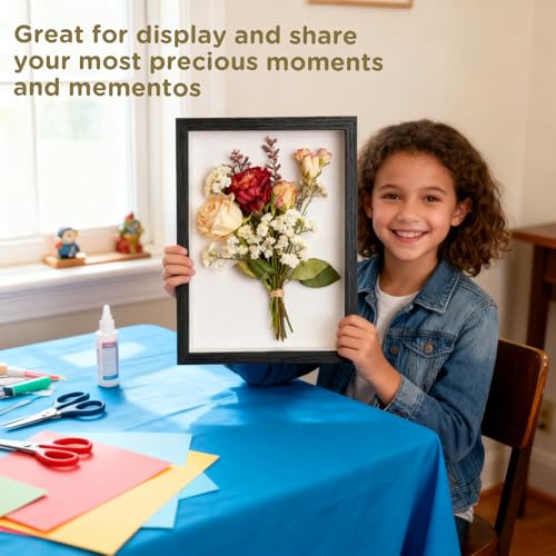 2 Pack Shadow Box Frame 11"x 14" - Wood Deep Shadowbox with Glass Shadow Boxes Display Cases Suitable for Photos, Dried Flowers, Handicrafts Picture Frames for Wall Hanging Tabletop (Black) - size: 11×14-2pcs-black