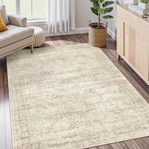 Soalmost 3x5 Rugs Non-Slip, Small Washable Kitchen Entryway Area Rug Beige | Vintage Low Pile Carpet for Nursery Coffee Table Bathroom, Foldable Stain Resistant Indoor Door Mat Entrance Powder Room - color: Beige, size: 3' x 5' (Rectangular)