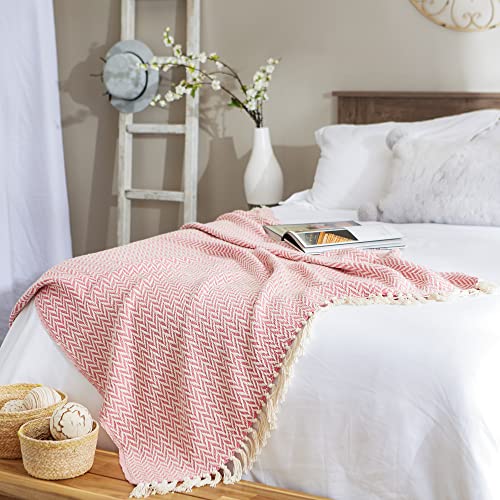 DII Modern Zig Zag Throw Blanket Woven Cotton, Hand-Knotted 2.5" Fringe, 50x60, Blush Pink - color: Blush Pink, size: 50x60"