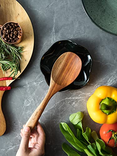 Miamolo Black Spoon Rest for Stove Top, Holds Multiple Utensils, Drip-Free | 5.3" Ceramic Spoon Holder, Heat Resistant | Keep Kitchen Counter Clutter-Free | Cute Spatula Holder Dishwasher Safe, Black - color: Black