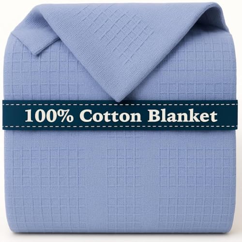 JMR 100% Cotton Waffle Blanket Queen Size - 8-Pack Lightweight Waffle Weave Throw for Bed, Sofa & Couch - Breathable All-Season Comfort for Home, Travel & Camping (Sky Blue) - color: Sky Blue, size: Queen (90X90) 8 Pack
