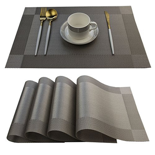 Placemats Set of 4 Washable Easy to Clean Woven Vinyl Placemats for Kitchen Table Woven Table placemats Mats 12x18 inches (Grey) - color: Gray, size: placemats set of 4