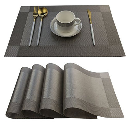 Placemats Set of 4 Washable Easy to Clean Woven Vinyl Placemats for Kitchen Table Woven Table placemats Mats 12x18 inches (Grey) - color: Gray, size: placemats set of 4